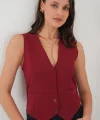 6796 Kısa Dokuma Yelek  Bordo