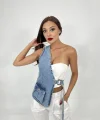6838 ASYMMETRIC DENIM VEST-MAVİ
