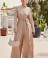 7028 Uzun Tulum Elbise - Bej
