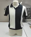 7Erkek Kısa Kollu Polo Yakalı Blok Desenli Triko Bluz
