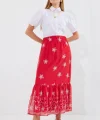8010 Desenli Şifon Etek - A.Kırmızı