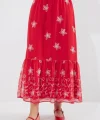 8010 Desenli Şifon Etek - A.Kırmızı
