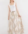 8028 Desenli Uzun Etek  Bej