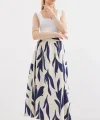 8028 Desenli Uzun Etek  Lacivert