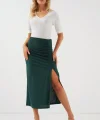 8033 Sandy Yırtmaçlı Etek - Zümrüt Yeşili