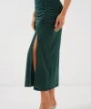 8033 Sandy Yırtmaçlı Etek - Zümrüt Yeşili