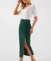 8033 Sandy Yırtmaçlı Etek - Zümrüt Yeşili