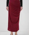 8035 Büzgülü Midi Etek  Bordo