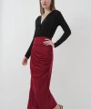 8035 Büzgülü Midi Etek  Bordo