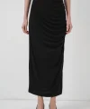 8035 Büzgülü Midi Etek  Siyah