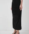 8035 Büzgülü Midi Etek  Siyah