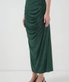 8035 Büzgülü Midi Etek  Zümrüt Yeşili