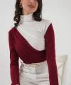 9 Büzgü Detaylı Sandy Bluz  Bordo
