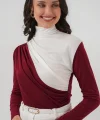 9 Büzgü Detaylı Sandy Bluz  Bordo