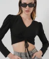 9 Sandy Crop Bluz  Siyah