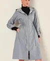 9091 Beli Büzgülü Kapşonlu Trençkot - Gri