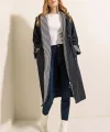 9091 Beli Büzgülü Kapşonlu Trençkot - Lacivert