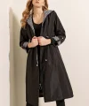 9091 Beli Büzgülü Kapşonlu Trençkot - Siyah