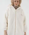 9102 Oversize Kapüşonlu Beyaz Peluş Kaban