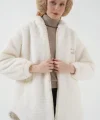 9102 Oversize Kapüşonlu Beyaz Peluş Kaban
