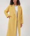 9113 Oversize Geniş Kesim Yünlü Uzun Kaşe Kaban  Sarı