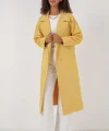 9113 Oversize Geniş Kesim Yünlü Uzun Kaşe Kaban  Sarı
