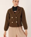 9117 Kruvaze Yaka Crop Ceket  Kahverengi