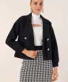 9117 Kruvaze Yaka Crop Ceket  Siyah