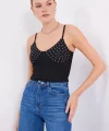 918 İp Askılı Crop Top  Siyah