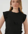 929 Kısa Kol Örme Bluz - Siyah