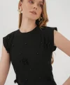 929 Kısa Kol Örme Bluz - Siyah