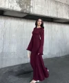Acık Sırt Detaylı Maxi Uzun Boy Elbise- Bordo