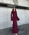 Acık Sırt Detaylı Maxi Uzun Boy Elbise- Bordo