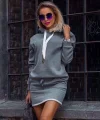 Adın Gri Kanguru Cepli Kapşonlu Iki Iplik Kumaş Mini Sweat Elbise