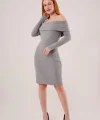 adonna Yaka Fitilli Gri Triko Elbise
