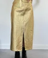 Altın Varaklı Gabardin Yırtmaçlı Etek