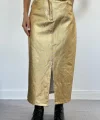 Altın Varaklı Gabardin Yırtmaçlı Etek
