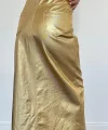 Altın Varaklı Gabardin Yırtmaçlı Etek