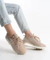 ALYA Bağcıklı Ortopedik Taban Taşlı Kadın Sneaker Spor Ayakkabı CBT - Krem