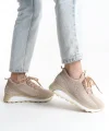 ALYA Bağcıklı Ortopedik Taban Taşlı Kadın Sneaker Spor Ayakkabı CBT - Krem