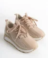 ALYA Bağcıklı Ortopedik Taban Taşlı Kadın Sneaker Spor Ayakkabı CBT - Krem