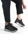 ALYA Bağcıklı Ortopedik Taban Taşlı Kadın Sneaker Spor Ayakkabı CBT - Siyah