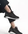 ALYA Bağcıklı Ortopedik Taban Taşlı Kadın Sneaker Spor Ayakkabı CBT - Siyah