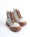 AMBER Bağcıklı Fermuarlı Ortopedik Taban Kadın Bot  CTT - Krem