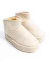 AMELIA Bağcıksız Düz ve Kalın Taban İçi Kürklü Kısa Süet Kadın Bot  SKT - Krem