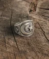 Antik Gümüş Renk Ay Yıldız İşleme Ayarlanabilir Erkek Yüzük