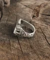 Antik Gümüş Renk Ay Yıldız Model Göktürkçe Türk İşleme Ayarlanabilir Erkek Yüzük