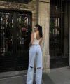 Arkadan Yırtmaçlı Jeans Kot Palazzo Pantolon  avi