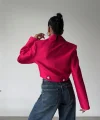 ARKAI İNCİ DÜĞE DETAYI CROP CEKET  Fuşya