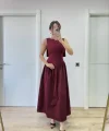 Arkası Kanatlı Uzun Elbise- Bordo